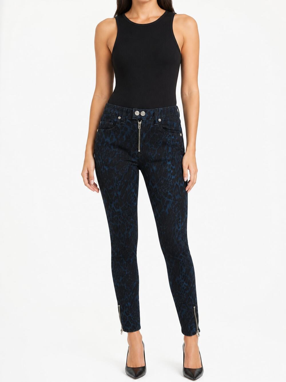 Ramy Brook Kate Leopard Skinny Moto Jeans Size 26 Cotton Stretch Y2K Coquette